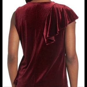 🥂 HALOGEN Wine Velvet One-Shoulder Ruffle Ztop L